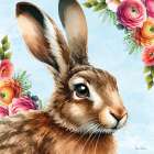 Rabbit and Flowers Art Print
