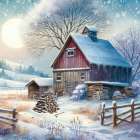Moonlight Night on the Farm Art Print