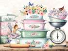 In the Kitchen Floral Pans And Scale Art Print