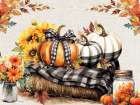 Fall Plaid Pumpkins on Haystack Art Print