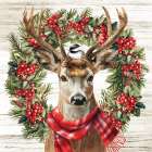 Chirstmas Deer and Chickadee Art Print