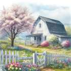 Pink Floral Farm Art Print