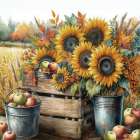 Autumn Sunflowers and Apples Art Print