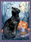Black Halloween Cat Art Print