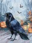 Black Halloween Crow Art Print