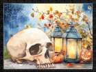 Halloween Skull and Lantern Art Print