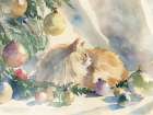 Festive Feline Slumber Art Print