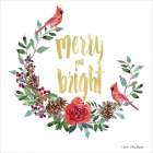 Merry and Bright Wreath with Cardinals Art Print by Seven Trees Design
