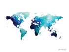 Blue Space World Map Art Print by Seven Trees Design