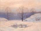 Snowy Sunset Art Print by Seven Trees Design