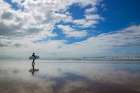 France, Les Sables Dolonne, 85, Grande Plage At Low Tide, Surfer Walking With Board Under Arm 2025. Art Print