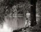 1960S Little Boy And Girl Fishing Holding Sticks In Water Bayou Vegetation Spanish Moss Trees Art Print