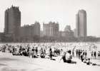 1930S Sunbathers On Beach Lake Michigan Lake Shore Drive Skyscrapers Of Michigan Avenue In USA Art Print
