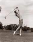 1960S Woman Playing Golf Teeing Off Golf Ball From Tee With Driver Summer Outdoor Art Print
