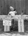 1930S 1940S Boy At Lemonade Stand Shouting Into Megaphone Art Print