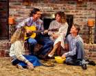 Vintage Photograph. Cozy Family Gathering By The Fireplace With Music, Popcorn, And Laughter. Art Print