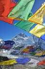 Everest With Prayer Flags From Kala Pattar In The Khumbu Region Of Nepal. Art Print
