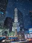 Snow In Chicago At Night In Christmas Art Print