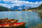 Rowboats On Lake Misurina In Dolomites Mountains In Italy Art Print