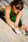 Woman Rock Climbing On Sunny Day. Art Print