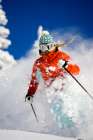 Female Skier Fluffing Up The Powder Enjoying Another Perfect Day At Grand Targhee Art Print