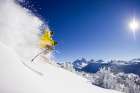 Male Skier Making The Most Of A Beautiful Day At Grand Targhee. Snowghost And Blue Sky Art Print