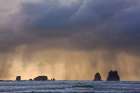 Jutting Rocks Under Sky Off Shore Of The Olympic Peninsula, Olympic National Park, Washington State. Art Print