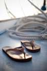 Sandals On A Sailboat In The Summer. Art Print