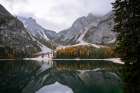 Autumn Colors At Lago Di Braies In Dolomites With Reflections Art Print