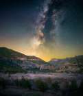 Panoramic Night View Of The Milky Way Over A Waterfall Art Print