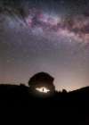 Night Photography Of Silhouette Under Rock Arch With Milky Way Art Print