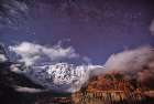 Stunning Night Sky Over Snow-Capped Mountains: Explore Majestic Beauty Of Himalayas Annapurna Stars Art Print
