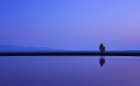 Peaceful Purple Sunset Over Calm Lake: Serene Nature Landscape Photography Art Print