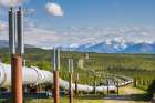 Trans Alaska Oil Pipeline Traverses The Tundra In The Alaska Range, South Of Delta Junction, Alaska. Art Print