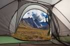 East And West Maiden And Camel Peaks In Distance, Viewed From Inside Tent, Arrigetch Peaks, Alaska. Art Print