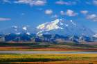 North Face Of 20,310 Ft. Denali Autumn Tundra And Mckinley River Bar, Denali National Park, Alaska. Art Print