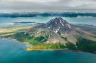 Aerial View Of Mt. Augustine Volcano, Alaska Peninsula, Aleutian Range In Distance Art Print