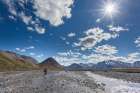 Crossing The Ribdon River. Arctic National Wildlife Refuge, Brooks Range, Arctic Alaska. Art Print