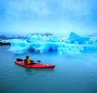 Kayaking Around Floating Iceberg In Nellie Juan Lagoon, Prince William Sound, Alaska Art Print