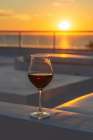 North America, Mexico, Nayarit, Bahia De Banderas, Nuevo Vallarta. Glass Of Wine At Sunset. Art Print
