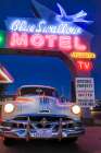 Tucumcari, New Mexico. Famous Blue Swallow Motel On Route 66, 1950S Car Parked In Front Of Lobby Art Print