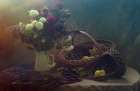 Still life with Flowers and Grapes Art Print