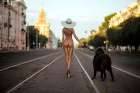 Lady With Her Dog Art Print