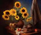 Still life with sunflowers and apples Art Print