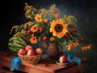 Still life with apples and bouquet Art Print