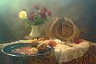 Still Life with tray and Roses Art Print
