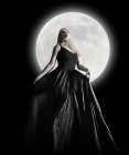 Dark Night Moon Girl with Black Dress Art Print