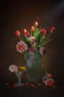 Orange Tulips And Dahlia Art Print