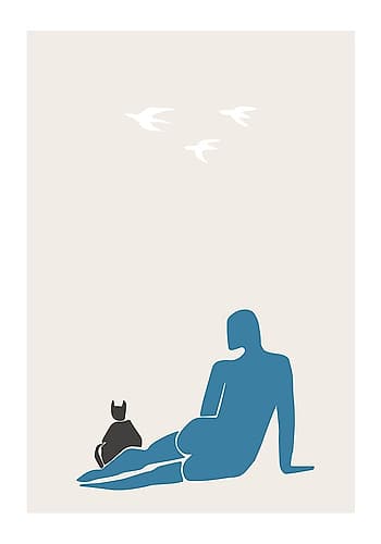 Woman And Cat Art Print