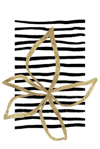Golden Flower on Black Stripes Art Print